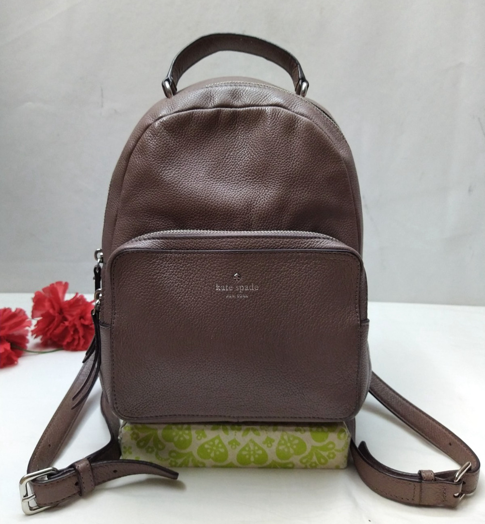 Kate Spade New York Taupe Brown Pebbled Leather Top Handle Zipper Backpack